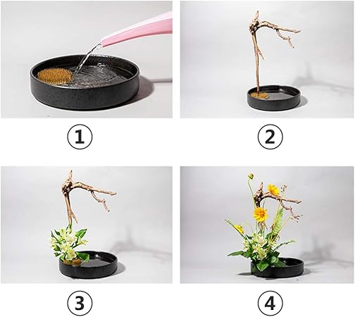 Set Flower Frog Japanese Ikebana Flower Arrangement Kenzan Kit, 2.4”Round Floral Frog Moribana+1.6”Square Ikebana Kenzan+2.1”x1.4”Rectangle Pin Frog