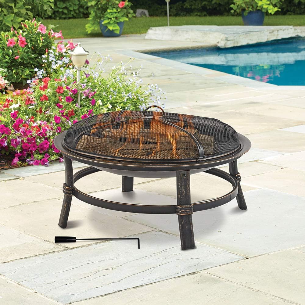 Brushed Copper Wood Burning Outdoor Firebowl